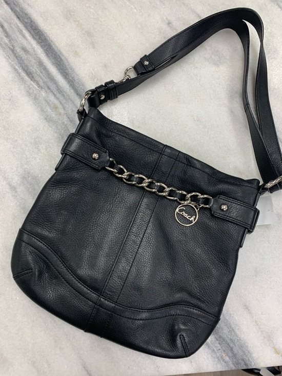 Coach Handbags - Coach Black Pebbled Leather Shoulder Bag with Chain Charm